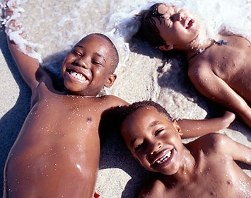 Three kids on beach